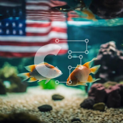 Intra Συλλεκτικό Ξύλινο Παζλ Plywood  4mm - Δύο υγιή χρυσόψαρα στο ενυδρείο αμερικανικής σημαίας Σε Ξύλινο Κουτί - Διαστάσεις: 10x10 cm – 25 κομμάτια - Image 1