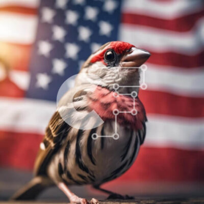 Intra Συλλεκτικό Ξύλινο Παζλ Plywood  4mm - Μικρό πουλί και αμερικανική σημαία Σε Ξύλινο Κουτί - Διαστάσεις: 10x10 cm – 25 κομμάτια - Image 1