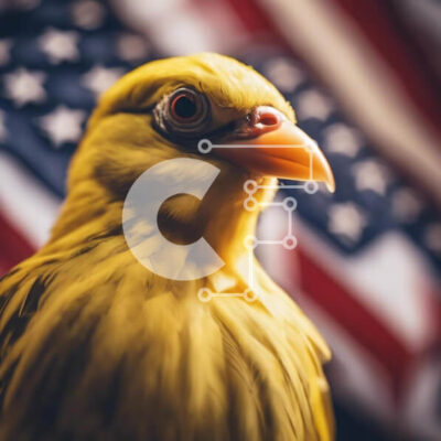 Intra Συλλεκτικό Ξύλινο Παζλ Plywood  4mm - Κίτρινο πουλί και αμερικανική σημαία Σε Ξύλινο Κουτί - Διαστάσεις: 10x10 cm – 25 κομμάτια - Image 1