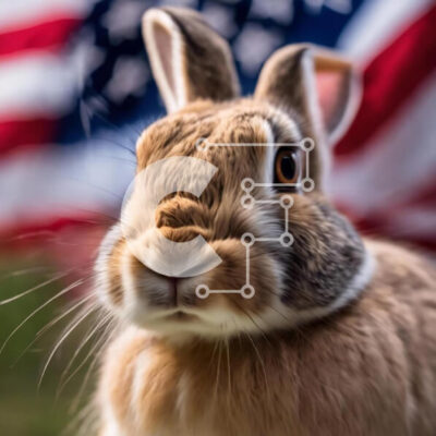 Intra Συλλεκτικό Ξύλινο Παζλ Plywood  4mm - Κουνέλι που στέκεται μπροστά από την αμερικανική σημαία Σε Ξύλινο Κουτί - Διαστάσεις: 10x10 cm – 25 κομμάτια - Image 1