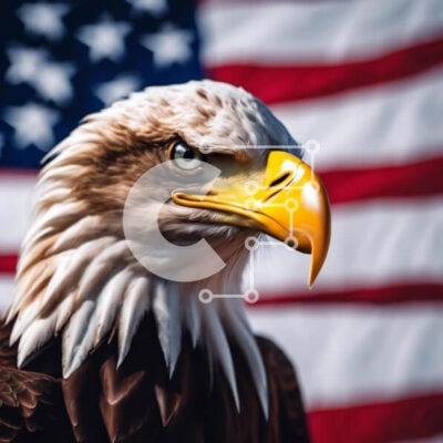 Intra Συλλεκτικό Ξύλινο Παζλ Plywood  4mm - Κοντινό πλάνο ενός αετού μπροστά από την αμερικανική σημαία Σε Ξύλινο Κουτί - Διαστάσεις: 10x10 cm – 25 κομμάτια - Image 1