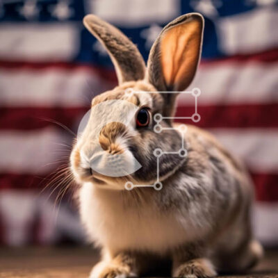 Intra Συλλεκτικό Ξύλινο Παζλ Plywood  4mm - Περίεργο κουνέλι που κάθεται μπροστά από την αμερικανική σημαία Σε Ξύλινο Κουτί - Διαστάσεις: 10x10 cm – 25 κομμάτια - Image 1