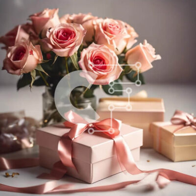 Intra Συλλεκτικό Ξύλινο Παζλ Plywood  4mm - Μπουκέτο με ροζ τριαντάφυλλα και κουτιά δώρων Σε Ξύλινο Κουτί - Διαστάσεις: 10x10 cm – 25 κομμάτια - Image 1