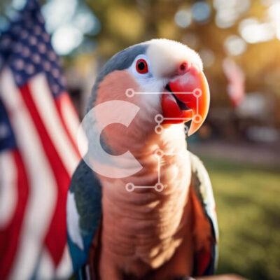 Intra Συλλεκτικό Ξύλινο Παζλ Plywood  4mm - Πολύχρωμος παπαγάλος στην αμερικανική σημαία Σε Ξύλινο Κουτί - Διαστάσεις: 10x10 cm – 25 κομμάτια - Image 1