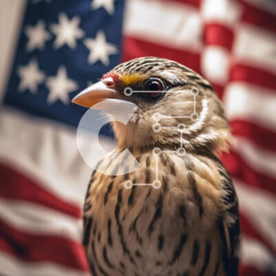 Intra Συλλεκτικό Ξύλινο Παζλ Plywood  4mm - Περίεργο πουλί που στέκεται μπροστά από την αμερικανική σημαία Σε Ξύλινο Κουτί - Διαστάσεις: 10x10 cm – 25 κομμάτια - Image 1