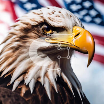 Intra Συλλεκτικό Ξύλινο Παζλ Plywood  4mm - Φαλακρός αετός μπροστά από την αμερικανική σημαία Σε Ξύλινο Κουτί - Διαστάσεις: 10x10 cm – 25 κομμάτια - Image 1