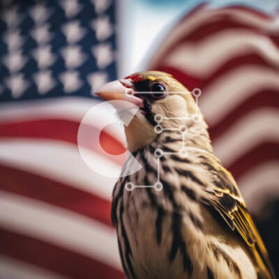 Intra Συλλεκτικό Ξύλινο Παζλ Plywood  4mm - Πουλί μπροστά από την αμερικανική σημαία Σε Ξύλινο Κουτί - Διαστάσεις: 10x10 cm – 25 κομμάτια - Image 1