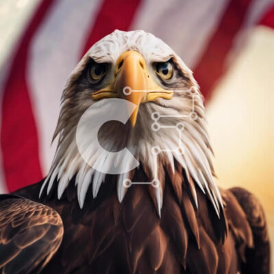 Intra Συλλεκτικό Ξύλινο Παζλ Plywood  4mm - Κοντινό πλάνο του αετού με την αμερικανική σημαία Σε Ξύλινο Κουτί - Διαστάσεις: 10x10 cm – 25 κομμάτια - Image 1