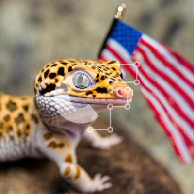 Intra Συλλεκτικό Ξύλινο Παζλ Plywood  4mm - Γκέκο με αμερικανική σημαία κάθεται σε βράχους Σε Ξύλινο Κουτί - Διαστάσεις: 10x10 cm – 25 κομμάτια - Image 1