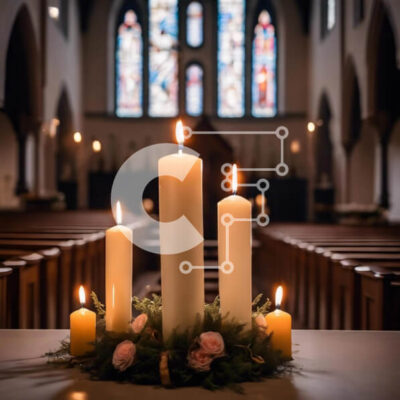 Intra Συλλεκτικό Ξύλινο Παζλ Plywood  4mm - Εσωτερικό εκκλησίας με αναμμένα κεριά και λουλουδάτη σύνθεση Σε Ξύλινο Κουτί - Διαστάσεις Puzzle: 10x10 cm – 25 κομμάτια - Image 1