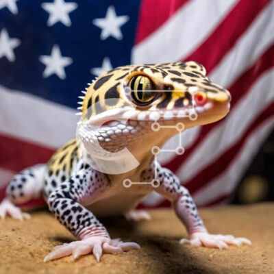 Intra Συλλεκτικό Ξύλινο Παζλ Plywood  4mm - Leopard Gecko μπροστά από την αμερικανική σημαία Σε Ξύλινο Κουτί - Διαστάσεις: 10x10 cm – 25 κομμάτια - Image 1