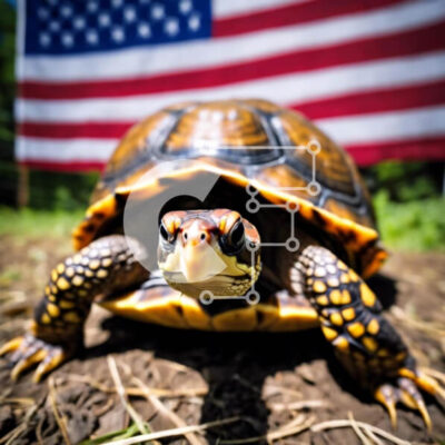 Intra Συλλεκτικό Ξύλινο Παζλ Plywood  4mm - Περίεργη χελώνα μπροστά από την αμερικανική σημαία Σε Ξύλινο Κουτί - Διαστάσεις: 10x10 cm – 25 κομμάτια - Image 1