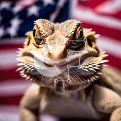 Intra Συλλεκτικό Ξύλινο Παζλ Plywood  4mm - Γενειοφόρος σαύρα με φόντο αμερικανικής σημαίας Σε Ξύλινο Κουτί - Διαστάσεις: 10x10 cm – 25 κομμάτια - Image 1