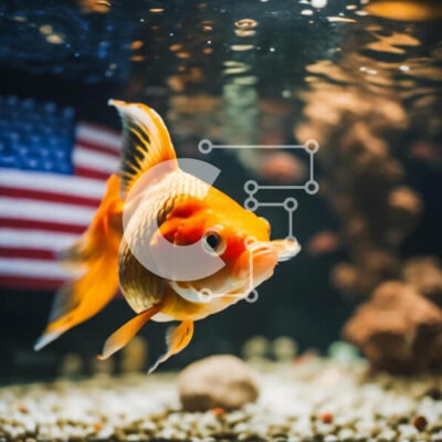 Intra Συλλεκτικό Ξύλινο Παζλ Plywood  4mm - Χρυσόψαρο που κολυμπά σε ενυδρείο με αμερικανική σημαία Σε Ξύλινο Κουτί - Διαστάσεις: 10x10 cm – 25 κομμάτια - Image 1