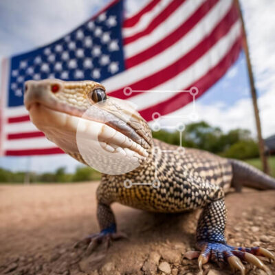 Intra Συλλεκτικό Ξύλινο Παζλ Plywood  4mm - Περίεργη σαύρα με αμερικανική σημαία Σε Ξύλινο Κουτί - Διαστάσεις: 10x10 cm – 25 κομμάτια - Image 1