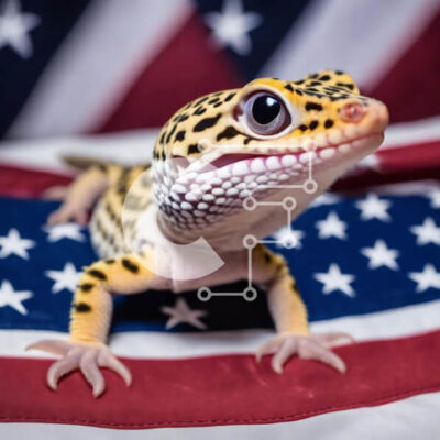 Intra Συλλεκτικό Ξύλινο Παζλ Plywood 4mm - Γκέκο που στηρίζεται στην αμερικανική σημαία Σε Ξύλινο Κουτί - Διαστάσεις: 10x10 cm – 25 κομμάτια - Image 1