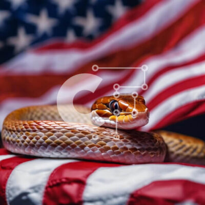 Intra Συλλεκτικό Ξύλινο Παζλ Plywood  4mm - Καφέ φίδι που στηρίζεται στην αμερικανική σημαία Σε Ξύλινο Κουτί - Διαστάσεις: 10x10 cm – 25 κομμάτια - Image 1