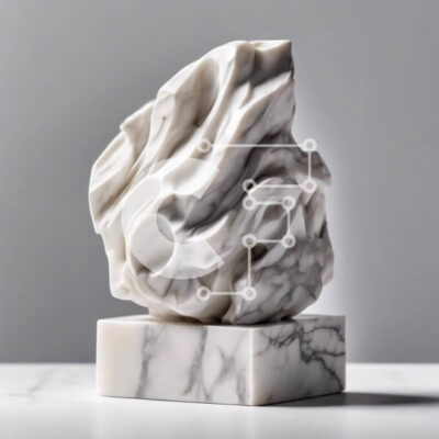 Intra Συλλεκτικό Ξύλινο Παζλ Plywood 4mm - Λευκό μαρμάρινο γλυπτό στην οθόνη με γύρω αντικείμενα Σε Ξύλινο Κουτί - Διαστάσεις Puzzle: 10x10 cm – 25 κομμάτια - Image 1