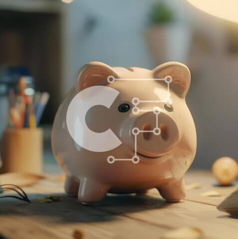 Intra Συλλεκτικό Ξύλινο Παζλ Plywood  4mm - Ροζ κουμπαράς σε ξύλινο τραπέζι με φορητό υπολογιστή και είδη γραφείου Σε Ξύλινο Κουτί - Διαστάσεις Puzzle: 10x10 cm – 25 κομμάτια - Image 1