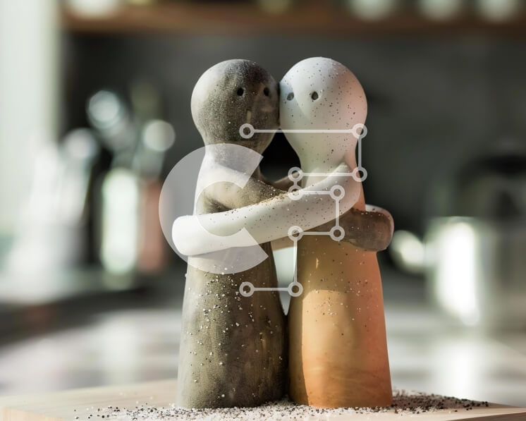 Intra Συλλεκτικό Ξύλινο Παζλ Plywood  4mm - Πήλινα ειδώλια που αγκαλιάζονται σε ξύλινη σανίδα κοπής με αλάτι Σε Ξύλινο Κουτί - Διαστάσεις: 10x10 cm – 25 κομμάτια