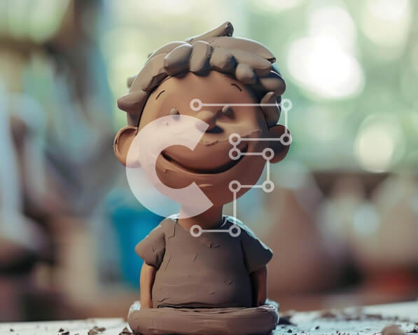 Intra Συλλεκτικό Ξύλινο Παζλ Plywood  4mm - Χαμογελαστό πήλινο ειδώλιο σε ημιτελές ξύλινο τραπέζι Σε Ξύλινο Κουτί - Διαστάσεις: 10x10 cm – 25 κομμάτια