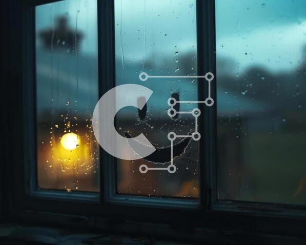 Intra Συλλεκτικό Ξύλινο Παζλ Plywood  4mm - Χαμογελαστό πρόσωπο ζωγραφισμένο στο περβάζι παραθύρου Rainy Night Σε Ξύλινο Κουτί - Διαστάσεις Puzzle: 10x10 cm – 25 κομμάτια