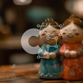 Intra Συλλεκτικό Ξύλινο Παζλ Plywood  4mm - Χαρούμενα κεραμικά ειδώλια που κρατούν τα χέρια σε ξύλινο τραπέζι Σε Ξύλινο Κουτί - Διαστάσεις Puzzle: 10x10 cm – 25 κομμάτια - Image 1