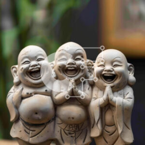 Intra Συλλεκτικό Ξύλινο Παζλ Plywood  4mm - Βουδιστικά ειδώλια που χαμογελούν στο ξύλινο τραπέζι Σε Ξύλινο Κουτί - Διαστάσεις Puzzle: 10x10 cm – 25 κομμάτια