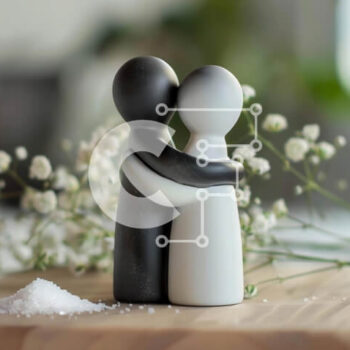 Intra Συλλεκτικό Ξύλινο Παζλ Plywood  4mm - Αγκαλιάζοντας ειδώλια σέικερ με αλατοπίπερο σε ξύλινο τραπέζι Σε Ξύλινο Κουτί - Διαστάσεις: 10x10 cm – 25 κομμάτια - Image 1