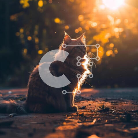 Intra Συλλεκτικό Ξύλινο Παζλ Plywood  4mm - Αφράτη γάτα στο ηλιοβασίλεμα στη φύση Σε Ξύλινο Κουτί - Διαστάσεις: 10x10 cm – 25 κομμάτια - Image 1