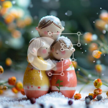 Intra Συλλεκτικό Ξύλινο Παζλ Plywood  4mm - Συγκινητική σκηνή: Ειδώλια που αγκαλιάζονται στο χιόνι με λουλούδια Σε Ξύλινο Κουτί - Διαστάσεις Puzzle: 10x10 cm – 25 κομμάτια - Image 1