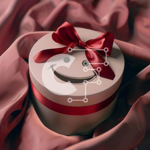 Intra Συλλεκτικό Ξύλινο Παζλ Plywood 4mm - Λευκό κουτί δώρου τυλιγμένο σε κόκκινο ύφασμα με χαμογελαστό πρόσωπο Σε Ξύλινο Κουτί - Διαστάσεις: 10x10 cm – 25 κομμάτια - Image 1