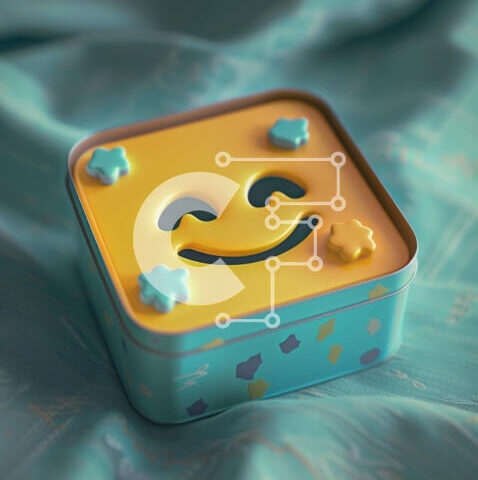 Intra Συλλεκτικό Ξύλινο Παζλ Plywood  4mm - Κίτρινο Smiley Face Τσιγκένιο κουτί σε μπλε κουβέρτα Σε Ξύλινο Κουτί - Διαστάσεις: 10x10 cm – 25 κομμάτια - Image 1