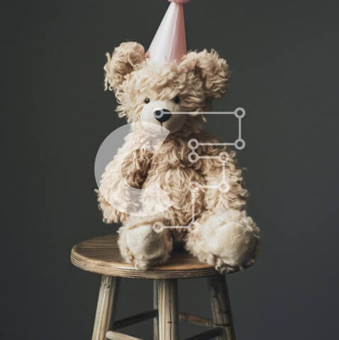 Intra Συλλεκτικό Ξύλινο Παζλ Plywood  4mm - Αρκουδάκι με καπέλο για πάρτι σε ξύλινο σκαμπό Σε Ξύλινο Κουτί - Διαστάσεις Puzzle: 10x10 cm – 25 κομμάτια - Image 1