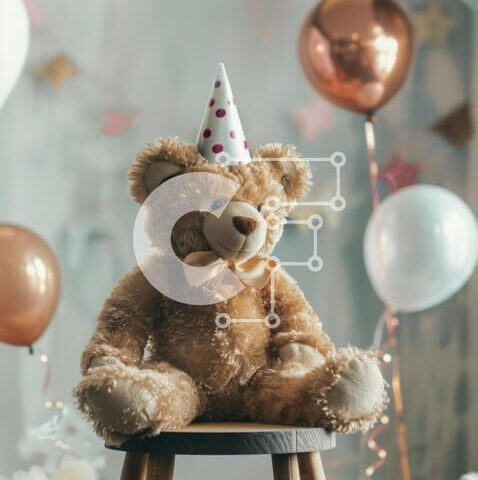 Intra Συλλεκτικό Ξύλινο Παζλ Plywood 4mm - Γιορτάζουμε το Teddy Bear με μπαλόνια και διακοσμητικά Σε Ξύλινο Κουτί - Διαστάσεις Puzzle: 10x10 cm – 25 κομμάτια - Image 1