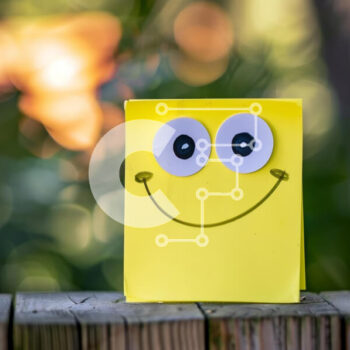 Intra Συλλεκτικό Ξύλινο Παζλ Plywood 4mm - Smiley Face σε κίτρινο χαρτί σε ξύλινα κιγκλιδώματα Σε Ξύλινο Κουτί - Διαστάσεις: 10x10 cm – 25 κομμάτια - Image 1