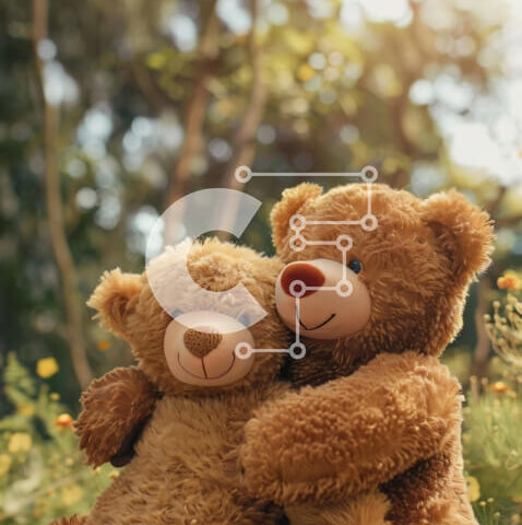 Intra Συλλεκτικό Ξύλινο Παζλ Plywood  4mm - Δύο αρκουδάκια αγκαλιάζονται σε ένα χορταριασμένο χωράφι με λουλούδια και δέντρα Σε Ξύλινο Κουτί - Διαστάσεις: 10x10 cm – 25 κομμάτια - Image 1