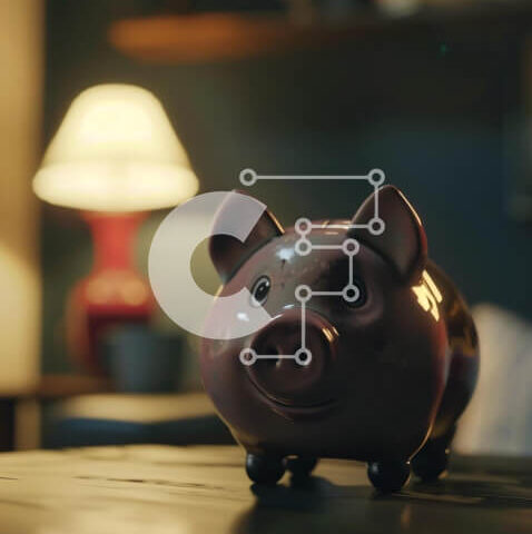 Intra Συλλεκτικό Ξύλινο Παζλ Plywood  4mm - Ροζ κουμπαράς στο τραπέζι με φωτιζόμενο φωτιστικό Σε Ξύλινο Κουτί - Διαστάσεις: 10x10 cm – 25 κομμάτια - Image 1