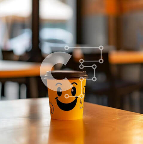 Intra Συλλεκτικό Ξύλινο Παζλ Plywood  4mm - Κίτρινο κύπελλο χαμογελαστού προσώπου σε ξύλινο τραπέζι Σε Ξύλινο Κουτί - Διαστάσεις: 10x10 cm – 25 κομμάτια - Image 1