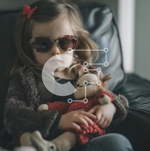 Intra Συλλεκτικό Ξύλινο Παζλ Plywood 4mm - Νεαρό κορίτσι που παίζει με τη γεμιστή κούκλα Σε Ξύλινο Κουτί - Διαστάσεις Puzzle: 10x10 cm – 25 κομμάτια - Image 1