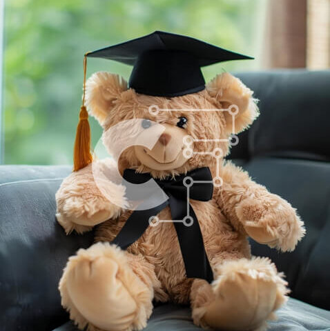 Intra Συλλεκτικό Ξύλινο Παζλ Plywood  4mm - Αρκουδάκι αποφοίτησης με καπάκι Σε Ξύλινο Κουτί - Διαστάσεις Puzzle: 10x10 cm – 25 κομμάτια - Image 1