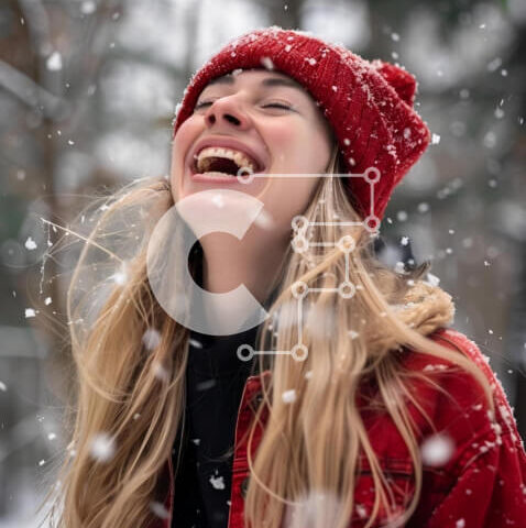 Intra Συλλεκτικό Ξύλινο Παζλ Plywood  4mm - Γυναίκα που γελά στο χιόνι Σε Ξύλινο Κουτί - Διαστάσεις Puzzle: 10x10 cm – 25 κομμάτια - Image 1