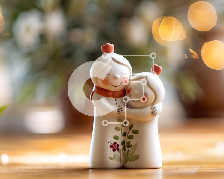 Intra Συλλεκτικό Ξύλινο Παζλ Plywood  4mm - Ειδώλια που αγκαλιάζονται σε ξύλινο τραπέζι με φυτά και λουλούδια Σε Ξύλινο Κουτί - Διαστάσεις Puzzle: 10x10 cm – 25 κομμάτια