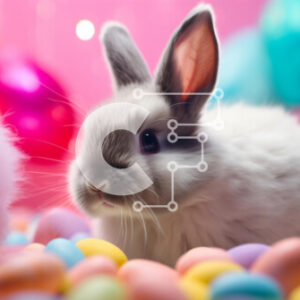 Intra Συλλεκτικό Ξύλινο Παζλ Plywood  4mm - Πασχαλινό λαγουδάκι με πολύχρωμα αυγά και μπαλόνια Σε Ξύλινο Κουτί - Διαστάσεις: 10x10 cm – 25 κομμάτια