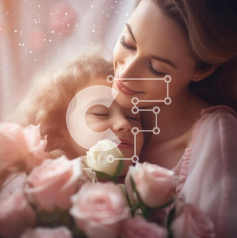 Intra Συλλεκτικό Ξύλινο Παζλ Plywood  4mm - Μητέρα που αγκαλιάζει την κόρη με ροζ τριαντάφυλλα στο φόντο Σε Ξύλινο Κουτί - Διαστάσεις Puzzle: 10x10 cm – 25 κομμάτια - Image 1