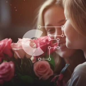 Intra Συλλεκτικό Ξύλινο Παζλ Plywood  4mm - Στιγμή μητέρας και κόρης με ροζ τριαντάφυλλα Σε Ξύλινο Κουτί - Διαστάσεις Puzzle: 10x10 cm – 25 κομμάτια