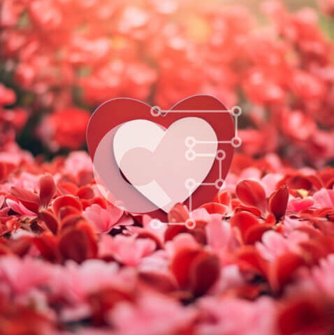 Intra Συλλεκτικό Ξύλινο Παζλ Plywood  4mm - Χάρτινο κόψιμο σε σχήμα καρδιάς που περιβάλλεται από κόκκινα και ροζ λουλούδια Σε Ξύλινο Κουτί - Διαστάσεις: 10x10 cm – 25 κομμάτια - Image 1