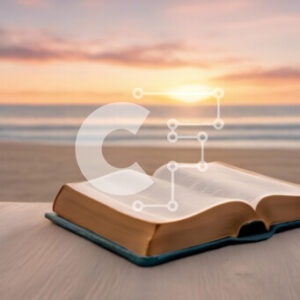 Intra Συλλεκτικό Ξύλινο Παζλ Plywood  4mm - Ανοιχτό βιβλίο σε ξύλινο τραπέζι στην παραλία με ωκεανό και ηλιοβασίλεμα Σε Ξύλινο Κουτί - Διαστάσεις: 10x10 cm – 25 κομμάτια