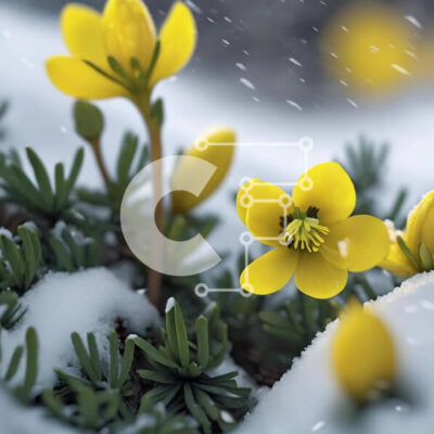 Intra Συλλεκτικό Ξύλινο Παζλ Plywood  4mm - Κίτρινα λουλούδια που ανθίζουν στο χιόνι Σε Ξύλινο Κουτί - Διαστάσεις: 10x10 cm – 25 κομμάτια - Image 1