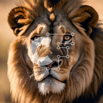 Intra Συλλεκτικό Ξύλινο Παζλ Plywood  4mm - Κοντινό πλάνο του προσώπου του λιονταριού που κοιτάζει την κάμερα Σε Ξύλινο Κουτί - Διαστάσεις: 10x10 cm – 25 κομμάτια - Image 1